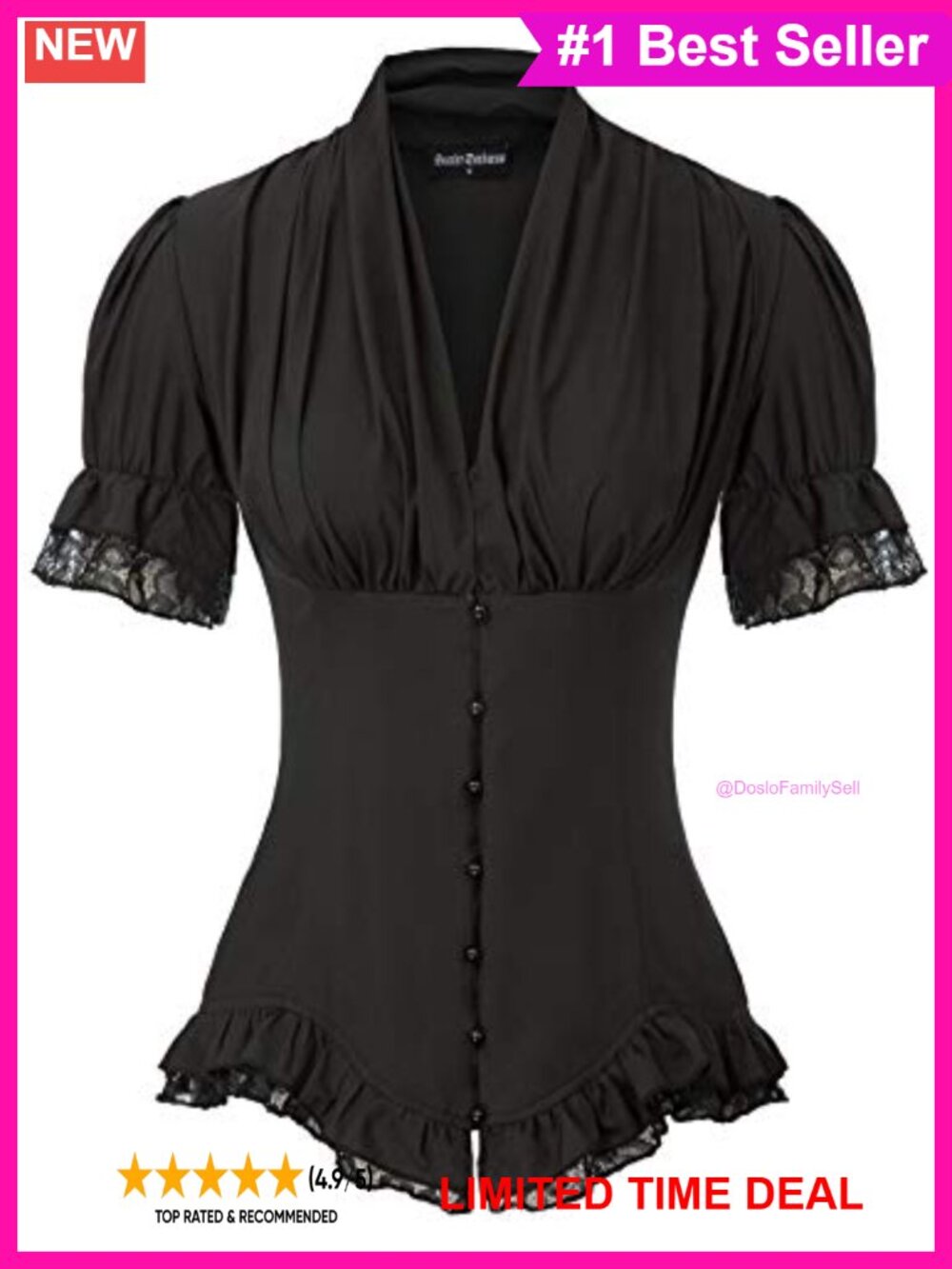Victorian Short Sleeve Blouse Ruffled Button Down Work Top